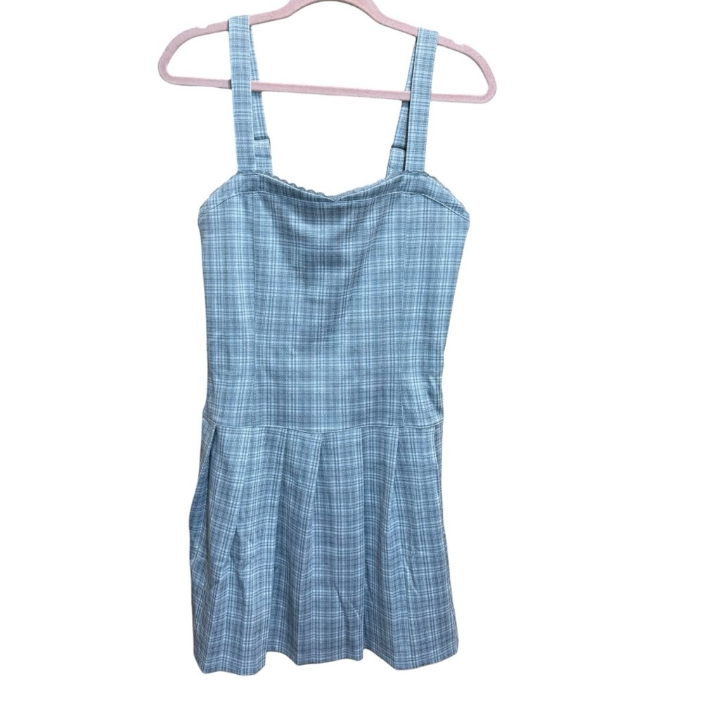 Derek Heart Y2K Plaid Mini Dress Adjustable Straps Gray Size L NWT
